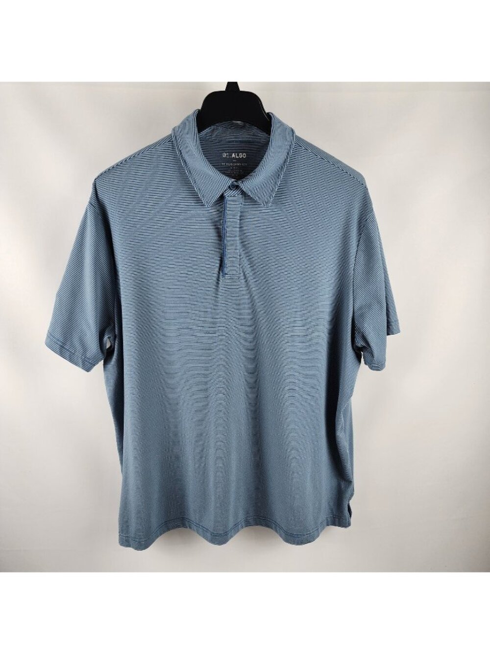 01.Algo Shirt Mens XXL Blue Striped Performance S/S Polo